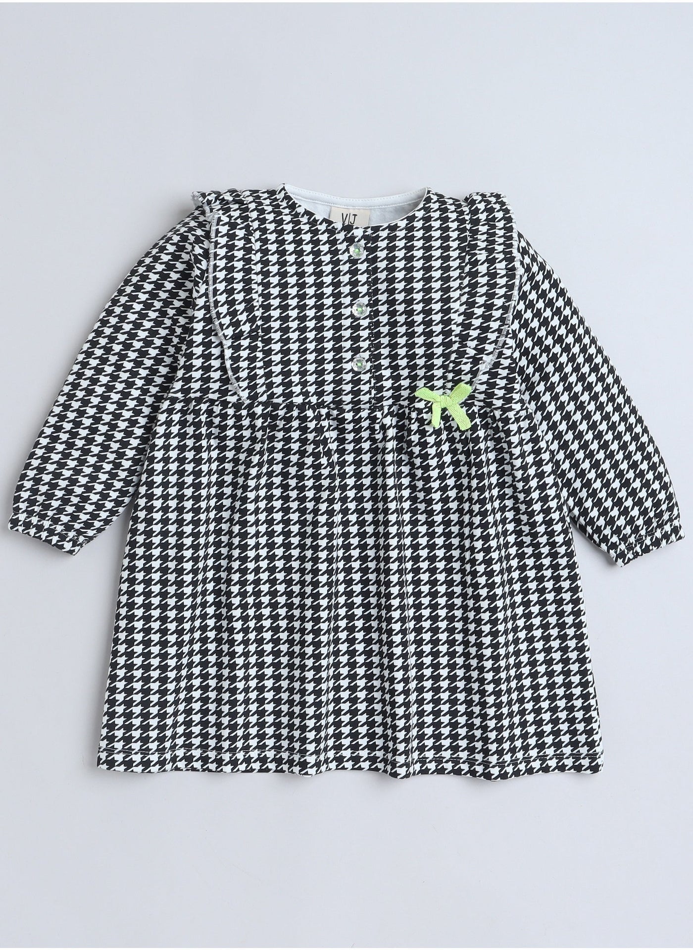 All Over Printed With Ruffle Dress And Contrast Bow