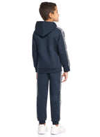 Victor And Jane Cotton Ny Badge Graphic & Side Tape Detailed Full Sleeves Hoodie & Joggers Co-Ord Set - Navy Blue