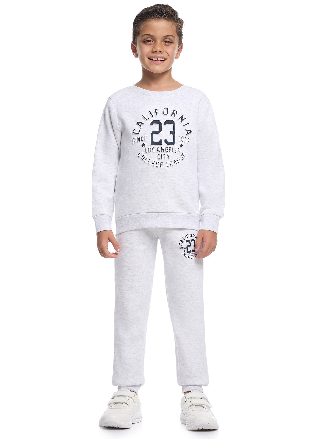 Victor And Jane Cotton California 23 Graphic Full Sleeves Sweatshirt & Joggers Co-Ord Set - Grey Melange