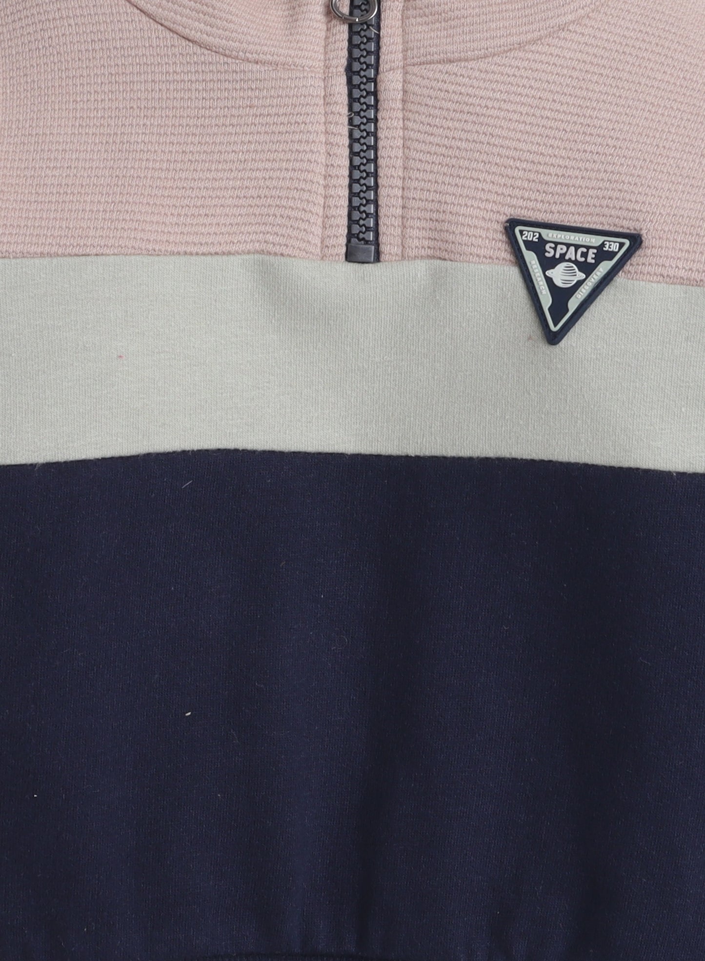 Boys Colorblock Fleece Tracksuit – Beige & Navy 2-Piece Set