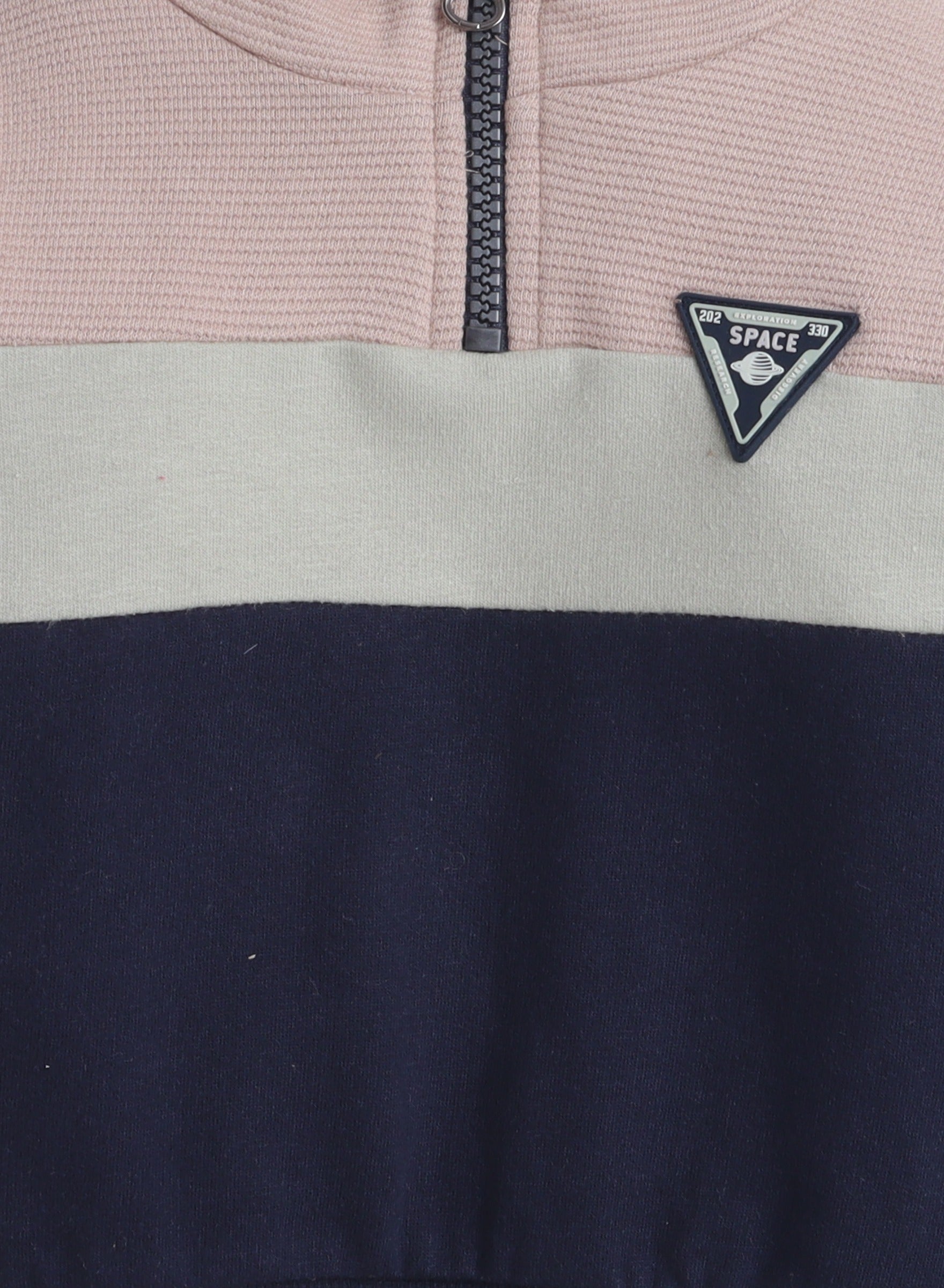 Dirkje Cotton Colorblock Space Applique Hooded Full Sleeves Sweatshirt And Joggers Set - Navy/Pink