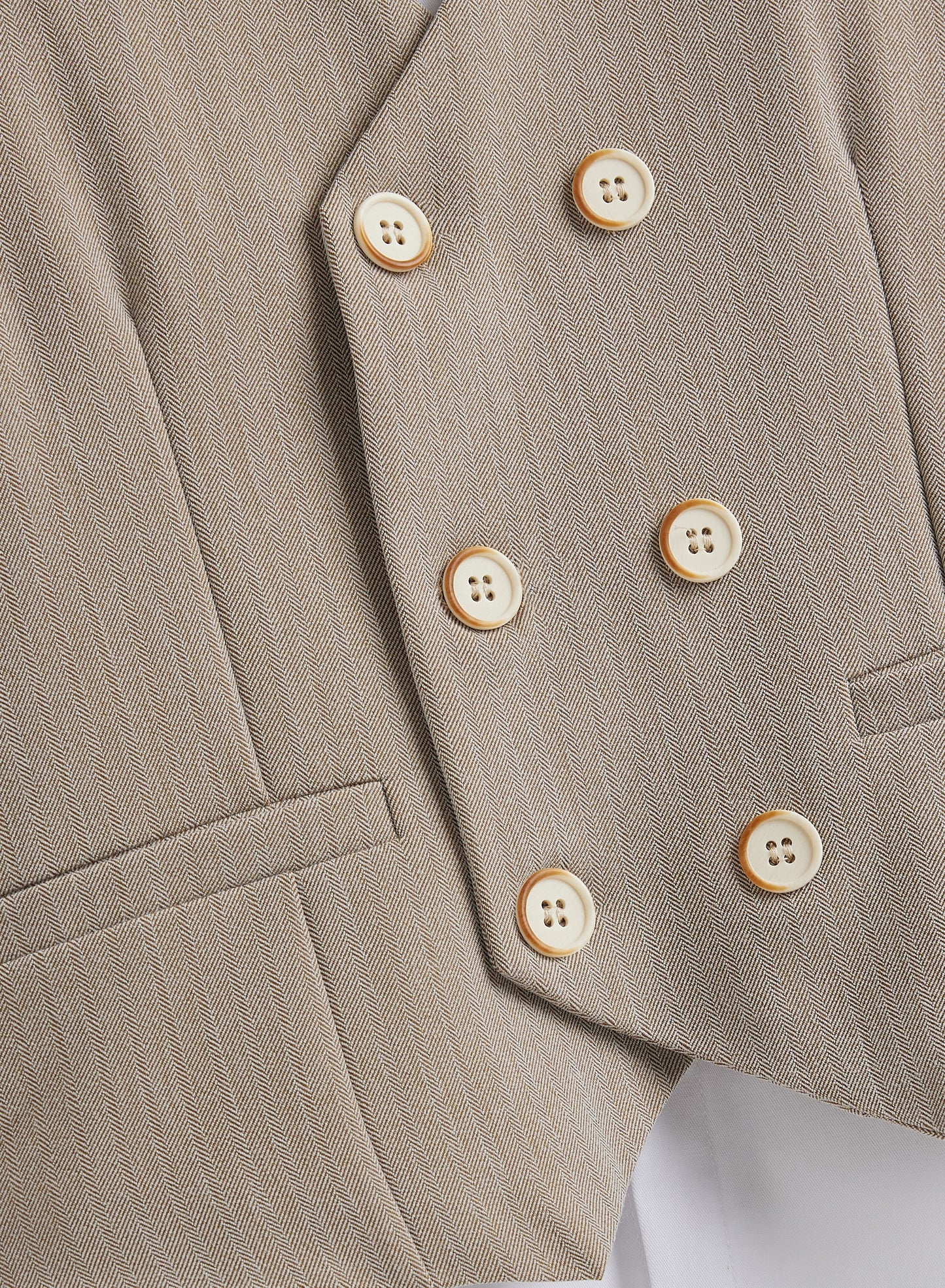 Ecru/Taupe Waistcoat And Pant Set With Shirt And Bow Tie