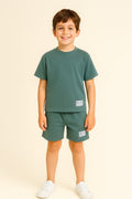 "Boys Cotton Interlock Tee & Shorts Set “ Sage Green "