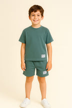 "Boys Cotton Interlock Tee & Shorts Set “ Sage Green "