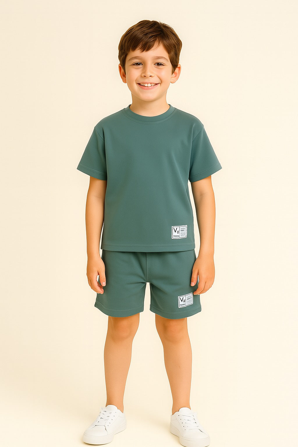 "Boys Cotton Interlock Tee & Shorts Set “ Sage Green "