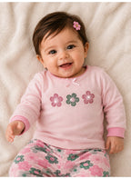 Baby Girls Floral sweatshirt & Jogger Set with 3-Piece Hair Clips