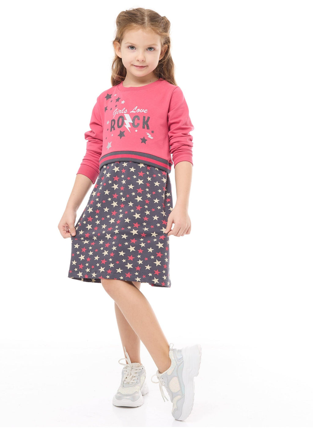 Glitter Printed Colour Blocking Contrast Rib Winter Dress