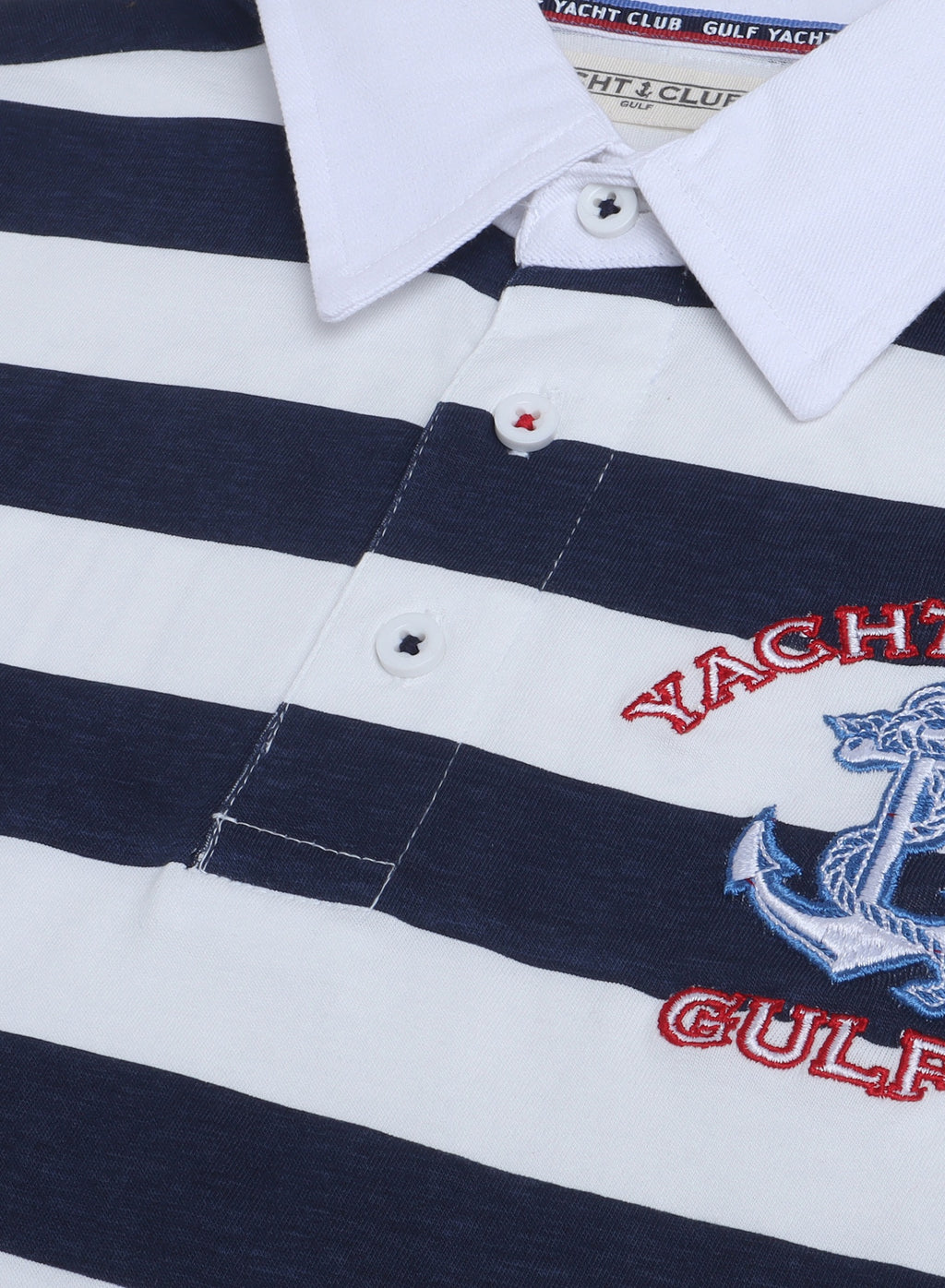 Victor & Jane Cotton Racing Embroidered & Striped Short Sleeves Polo T-Shirt - Blue/White/Red