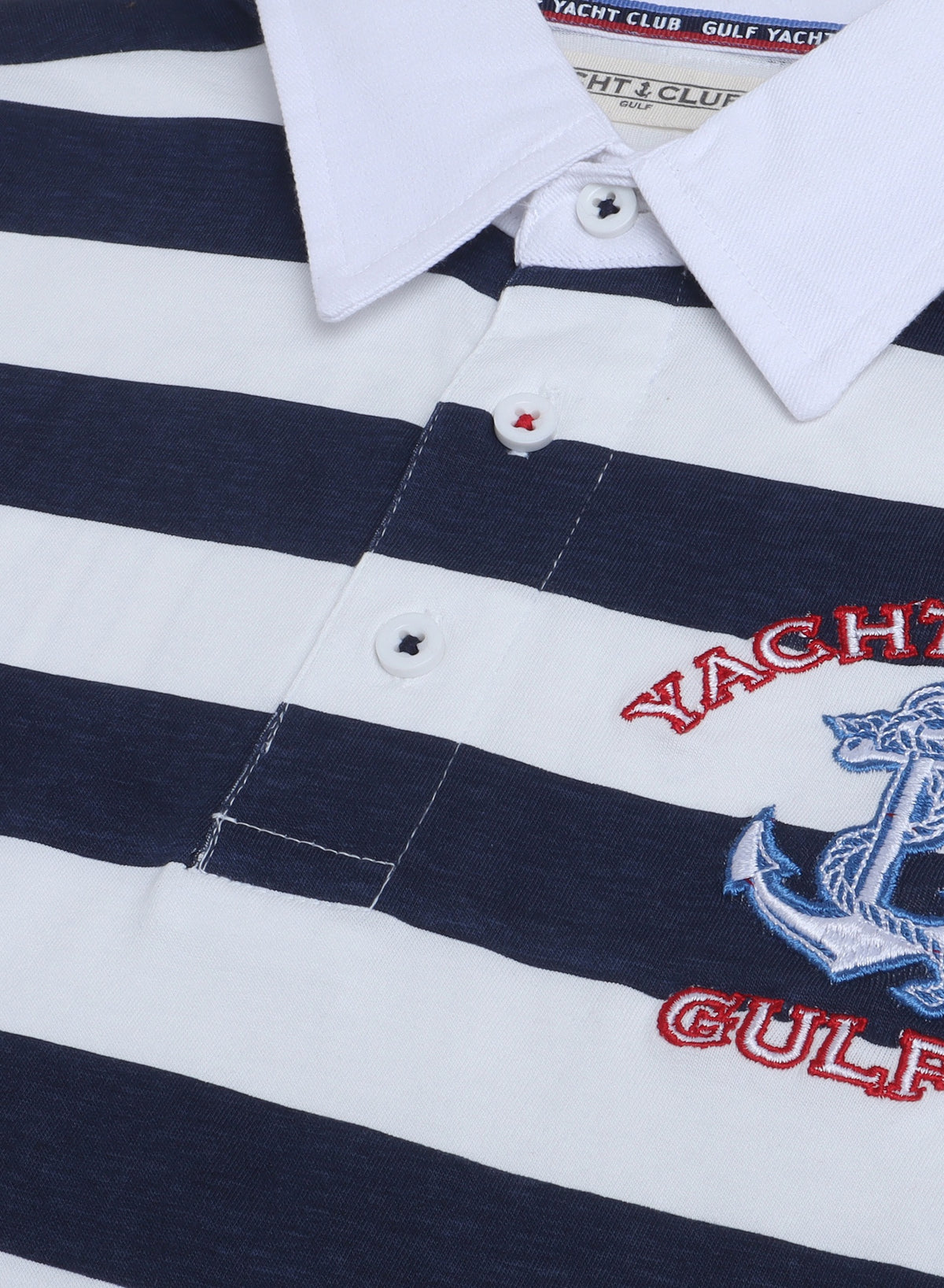 Victor & Jane Cotton Racing Embroidered & Striped Short Sleeves Polo T-Shirt - Blue/White/Red