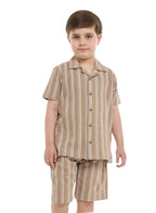 Victor And Jane Boys' Casual Cotton Shirt & Shorts Set “ Short Sleeve Outfit - Beige