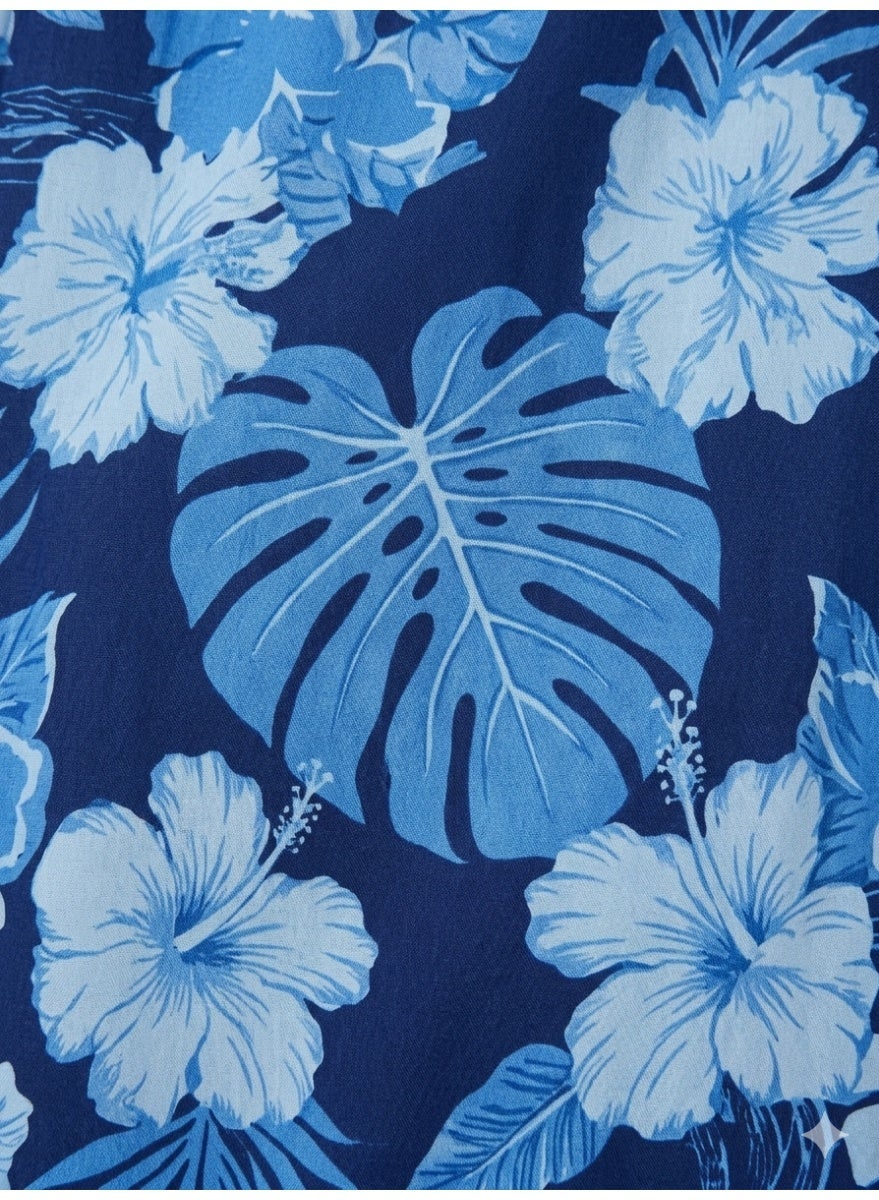 Blue Floral V-Neck Dress With Flutter Sleeves