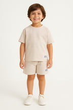 Boys Cotton Interlock Tee & Shorts Set “ Sand