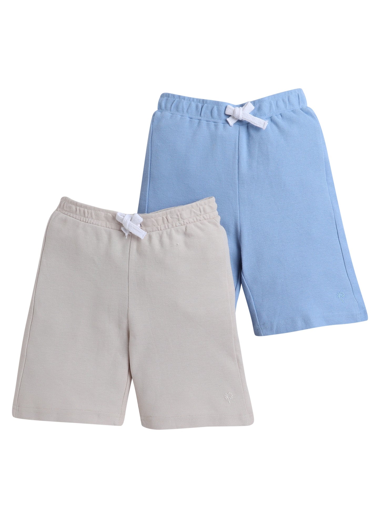 Victor and Jane Junior Boys' Slogan Print Shorts Solid , Lace-Up and Elasticated Waist - Beige and Light Blue- Pack of 2