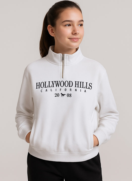 Half-Zip Pullover – “Hollywood Hills California” | 100% Cotton Fleece, 280 GSM