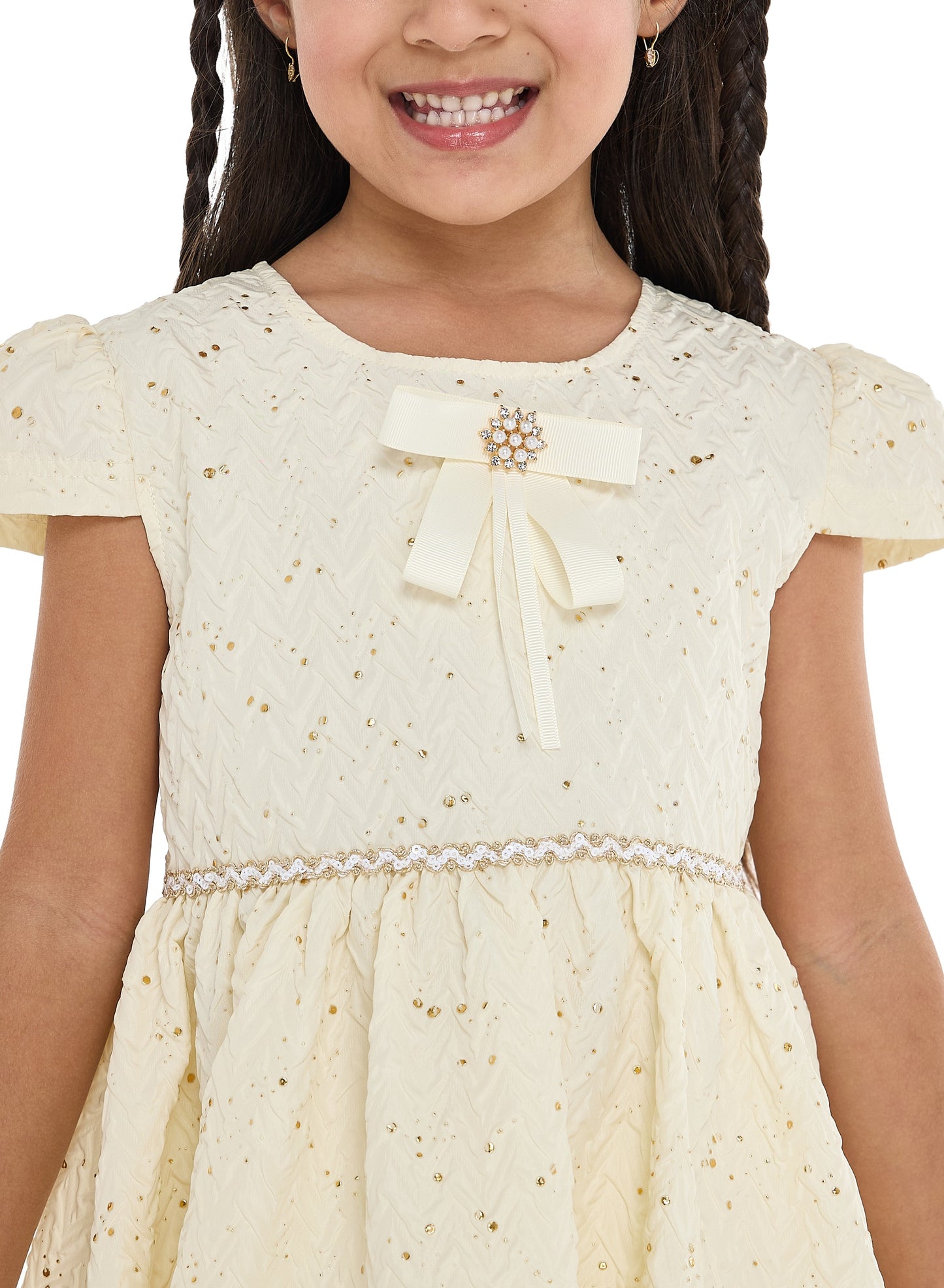 Lemon/Gold Bow Jacquard Dress