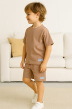 Boys Cotton Interlock Tee & Shorts Set “ Khaki