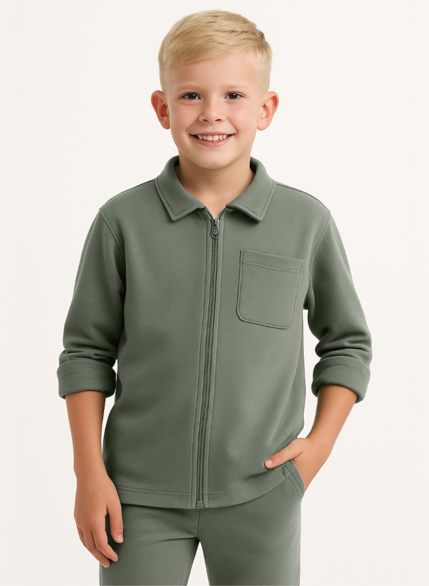 Boys’ Utility Jacket & Jogger Set – Lt Olive