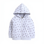 victor and jane grey zip-up hoodie for girls featuring a small purple star print and comfortable hood
