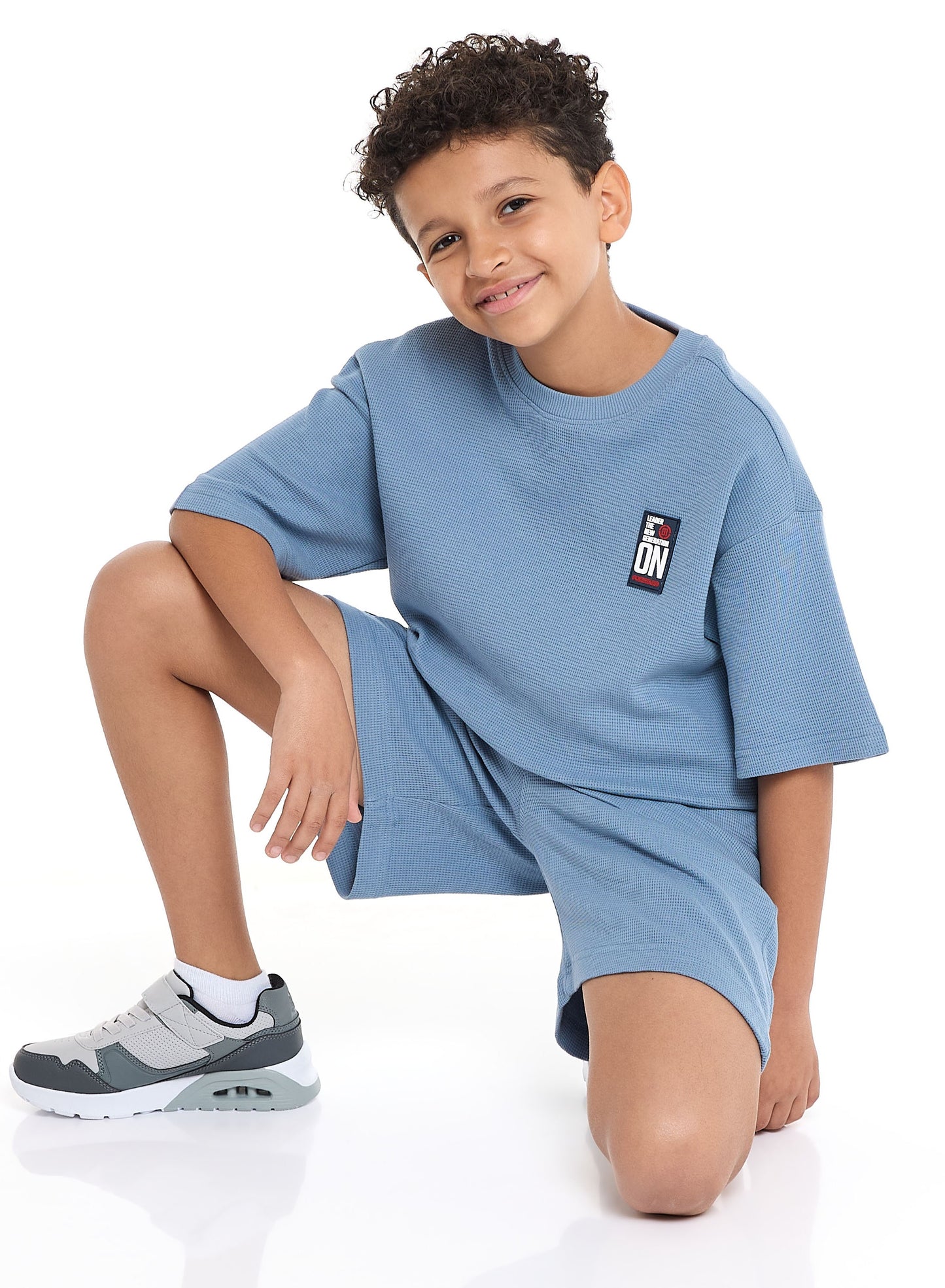 Victor and Jane Boys' Cord Set – Light Blue T-Shirt and Shorts Outfit with Label detail