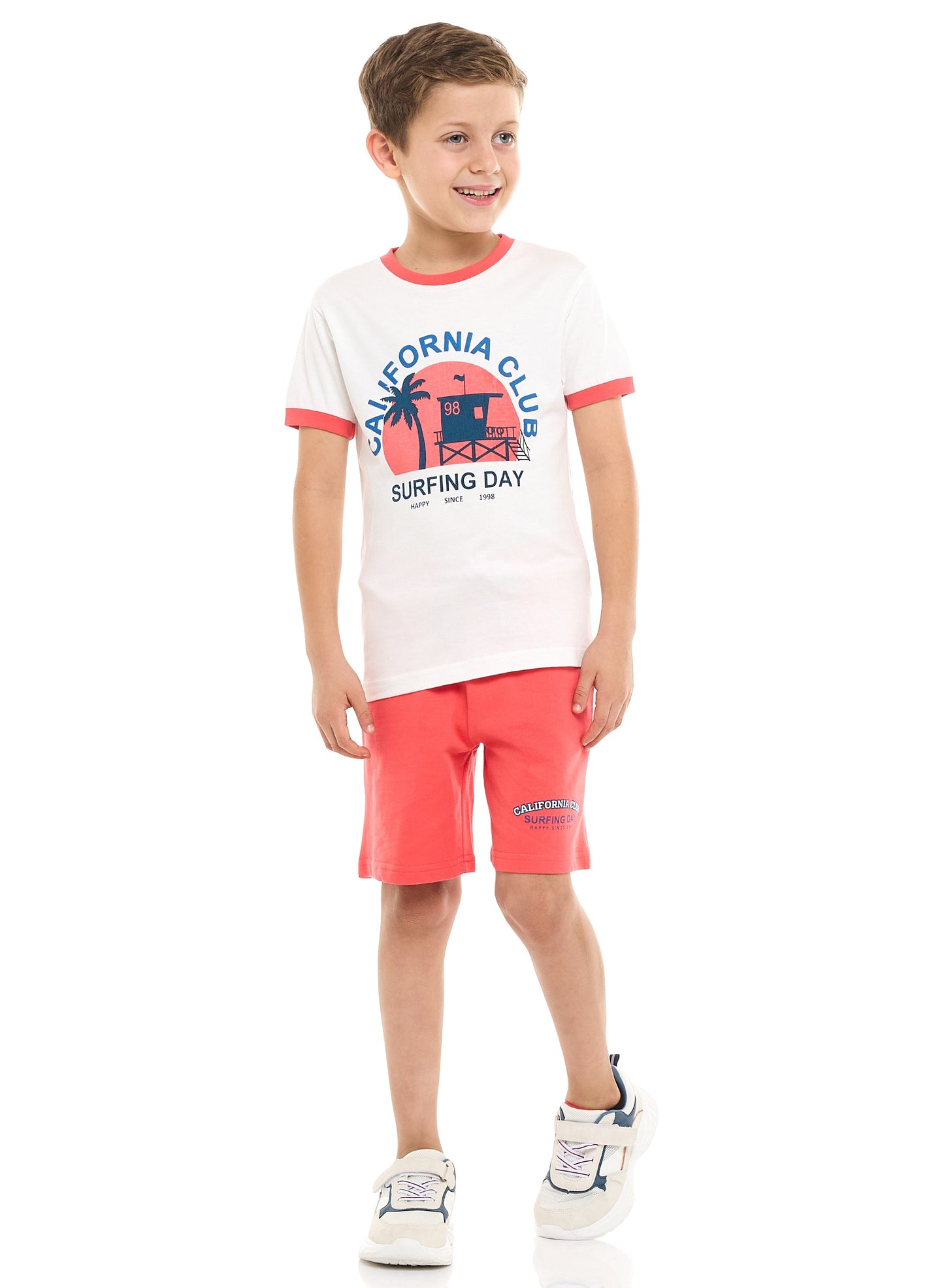 Victor and Jane Junior Boys' 2 Piece Sets with Matching Tshirt And Slogan Print Shorts with Elasticated Waist