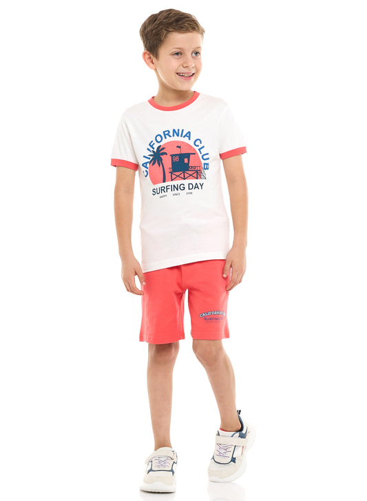 Victor and Jane Junior Boys' 2 Piece Sets with Matching Tshirt And Slogan Print Shorts with Elasticated Waist