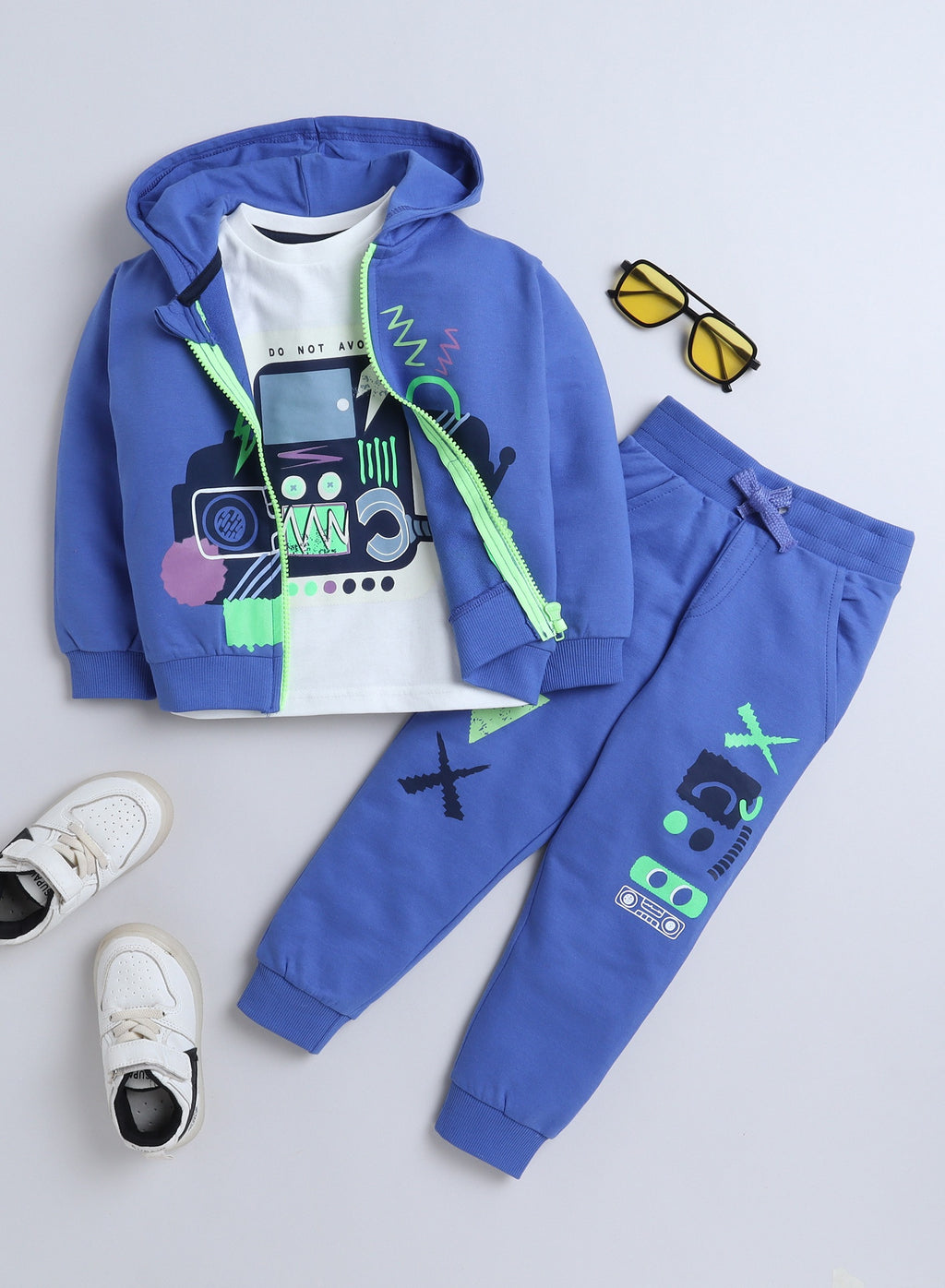 Boys' 3-Piece Set - Hoody Jacket With Blue Jogger Sets - Blue