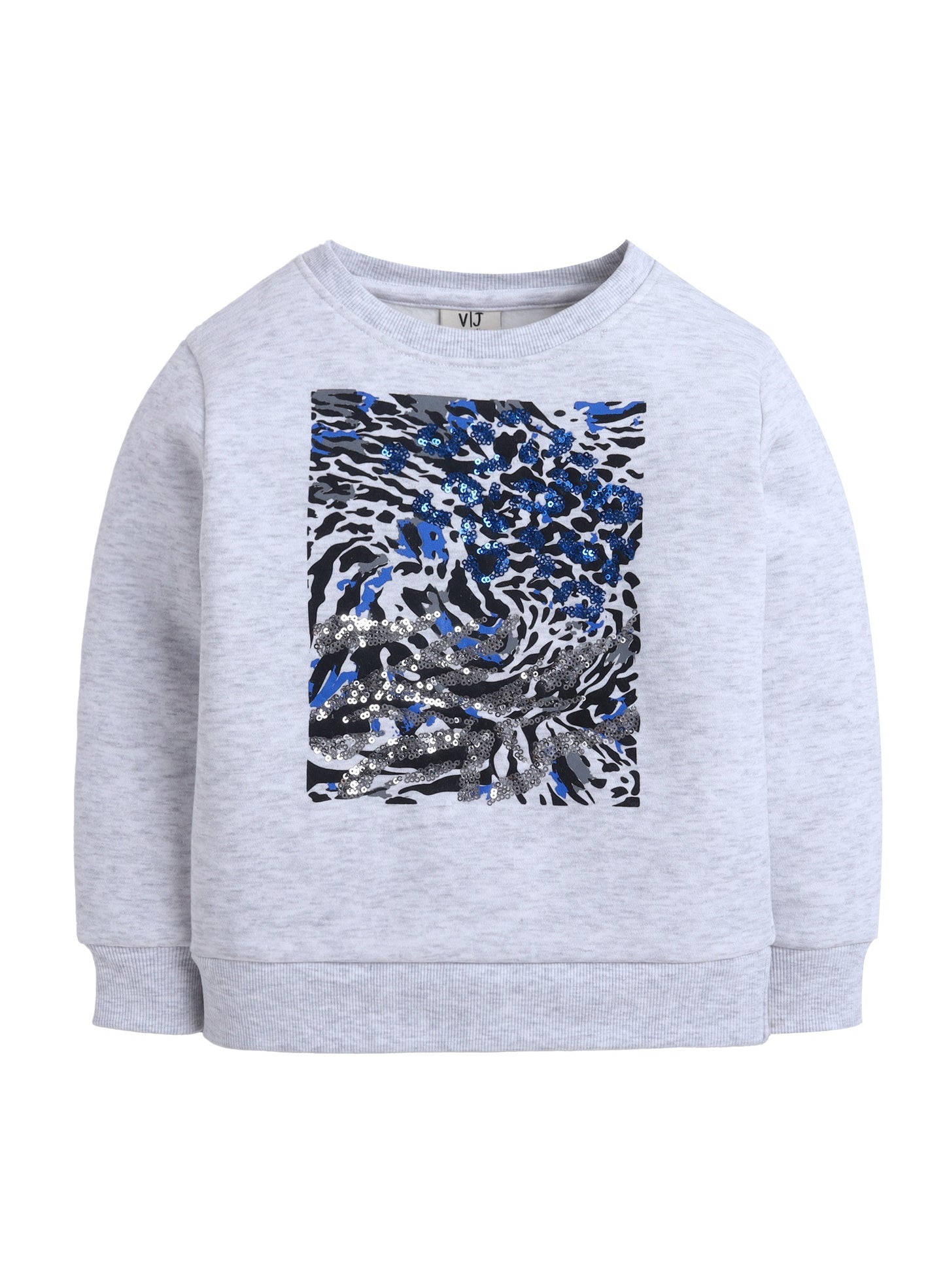 Girls’ Animal Print Patch Sweatshirt - Grey - Relaxed Fit