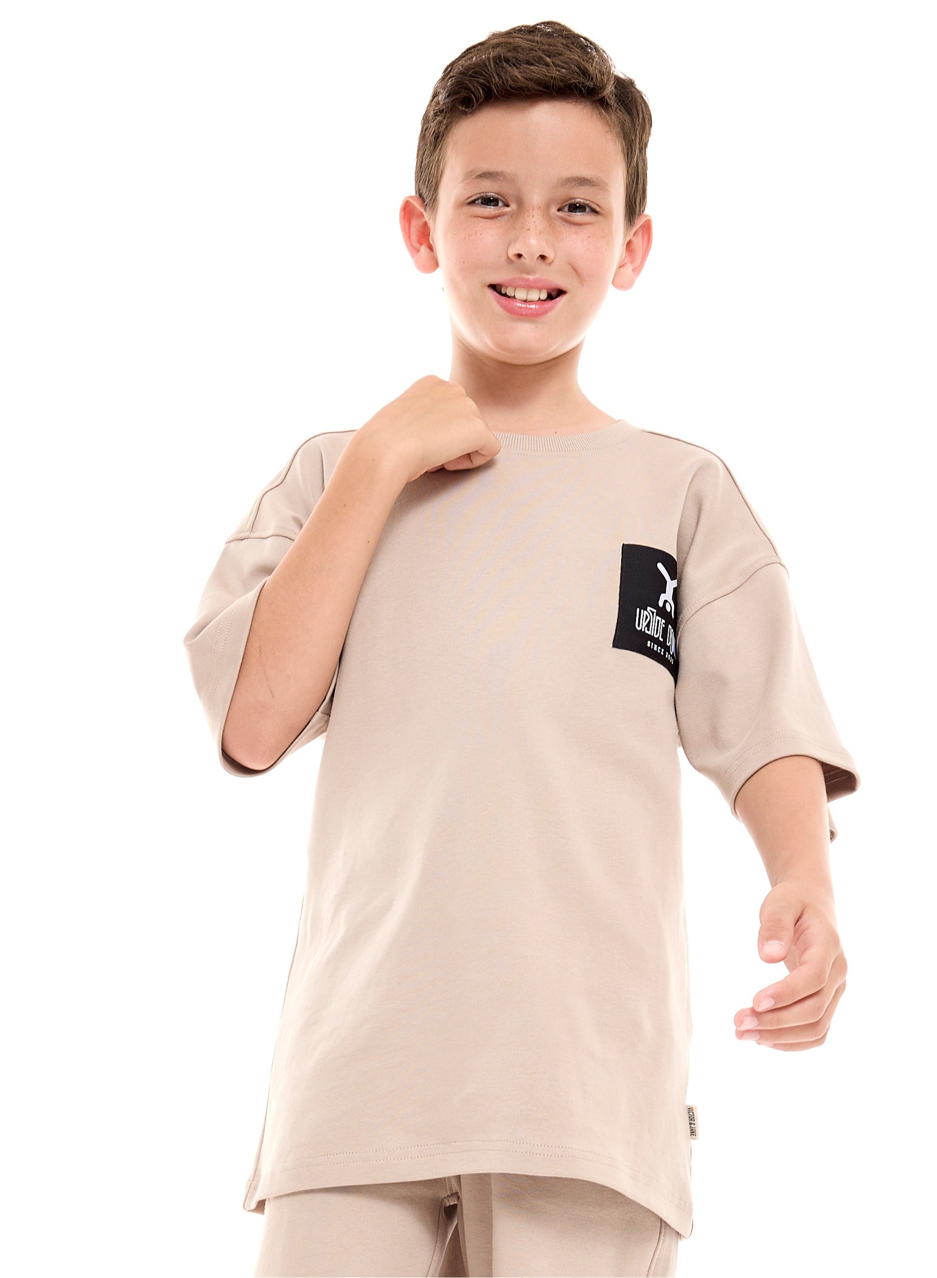Victor and Jane Cotton Graphic Oversized T-Shirt & Shorts/Co-ord Set - Olive Green