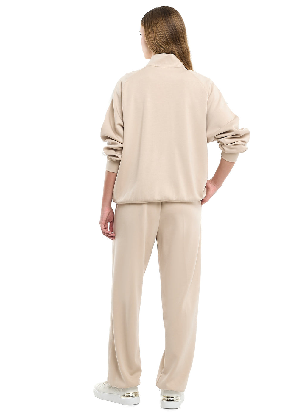 Girls’ Beige Contrast-Stripe Track Set “ Zip-Up Jacket & Joggers