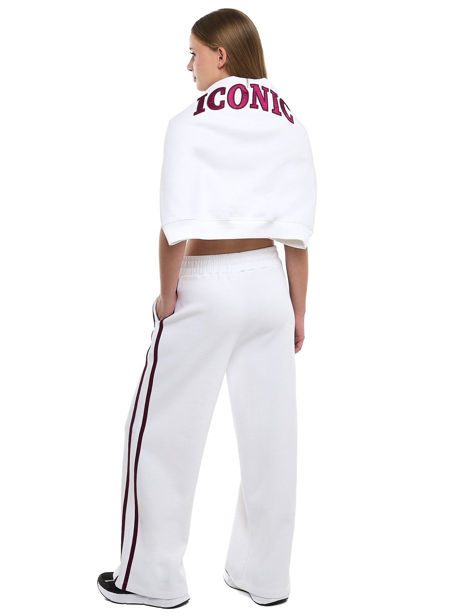 ICONIC White & Maroon Half-Zip  Sweater & Wide-Leg Jogger Set