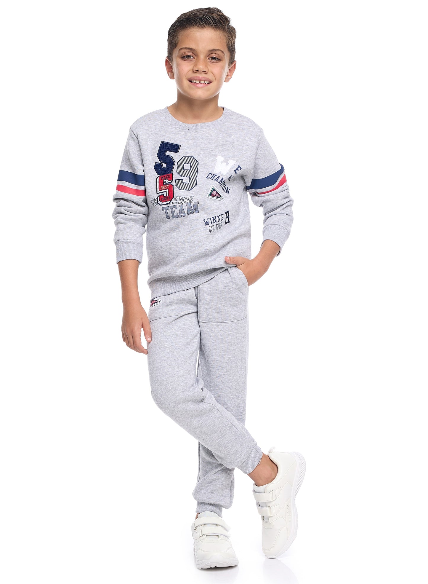Boys Team Print Fleece Co-ord Set - Grey Sweatshirt & Joggers