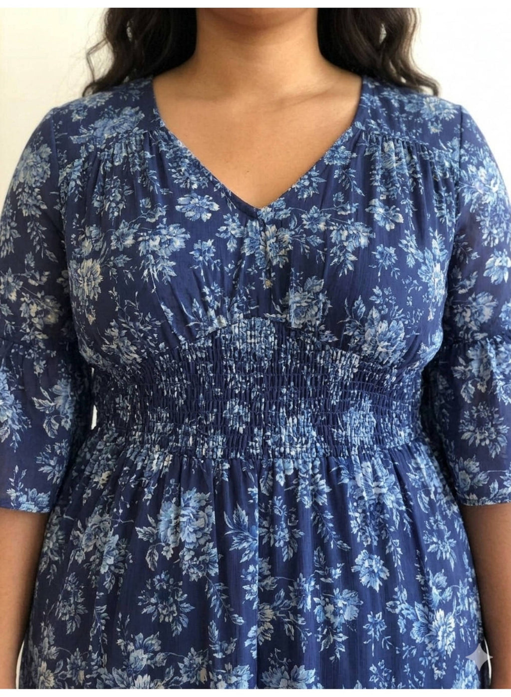 Women'S Blue Printed Midi Dress