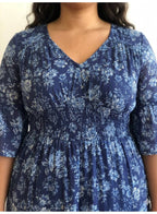 Women'S Blue Printed Midi Dress
