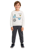 Victor And Jane Cotton Riding Theme Print Full Sleeves Sweatshirt & Joggers Set - White & Grey