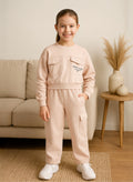 Girls Cargo Pocket Fleece Tracksuit “ Pink 2-Piece Set