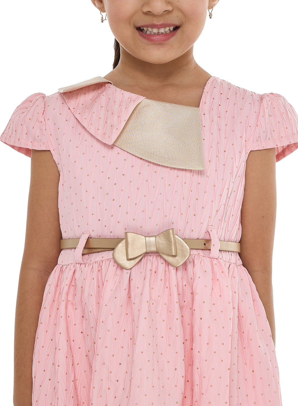 Ivory/Gold Lapel Jacquard Dress