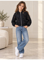 Girls Floral Lace full Zip Bomber Casual Jacket
