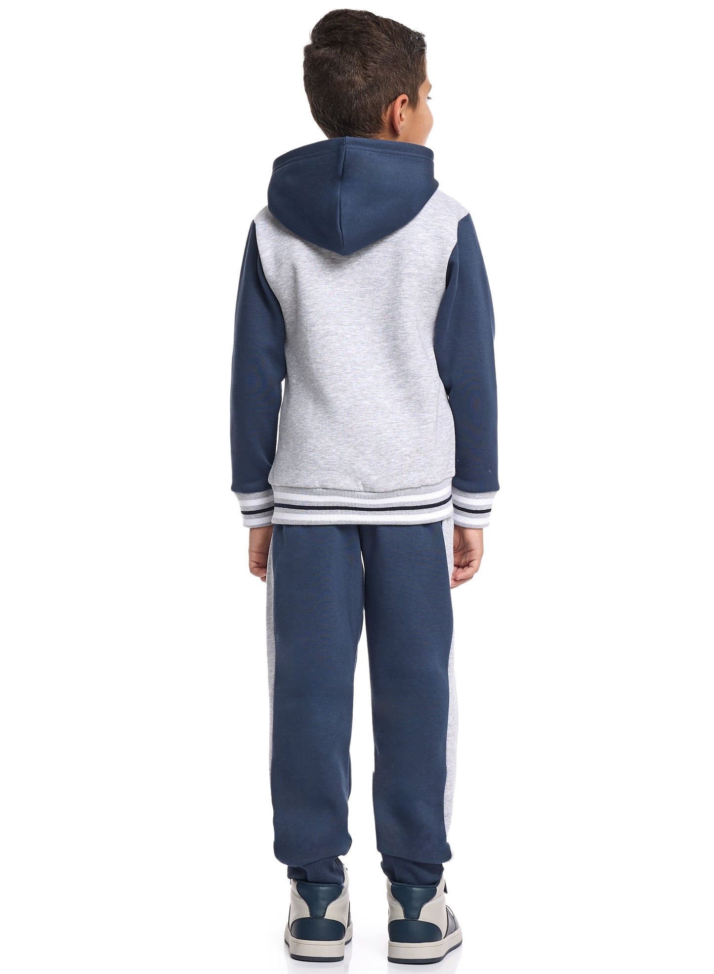 Boys’ Trendy NY Logo Tracksuit – Grey Zip up Hoodie & Navy Joggers Set