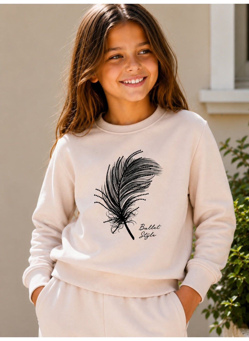 Girls Embelished Pullover Top with Puff Sleeves