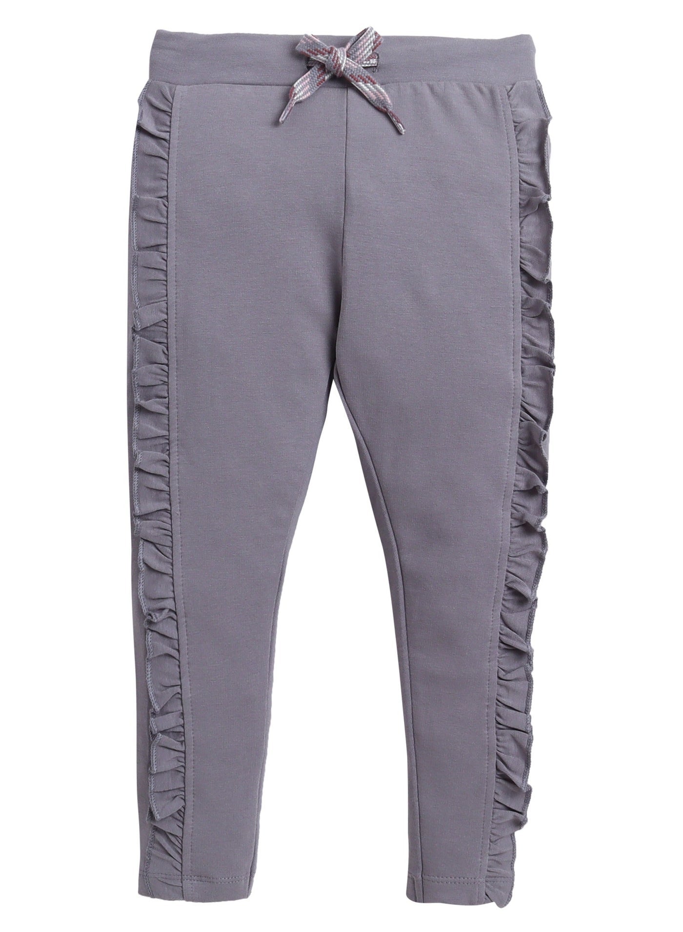 Dirkje Cotton Floral Embroidered Full Sleeves Fluttered Sweatshirt & Joggers Set - Grey/Pink