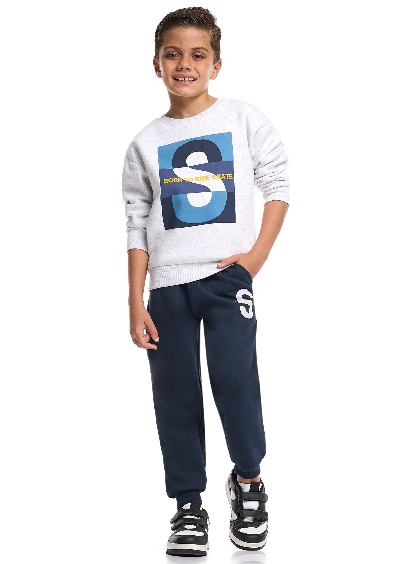 Stylish Boys’ Fleece Co-ord – Bold S Print Sweatshirt & Joggers