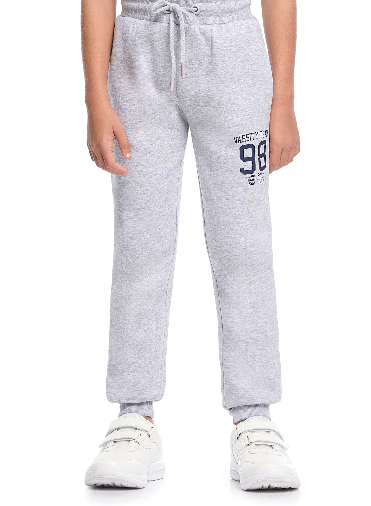 Boys’ Stylish Varsity Tracksuit – Grey Boston Print Jacket & Joggers