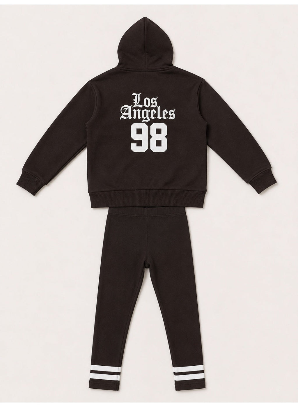 Girls "Los Angeles" Graphic Print Half Zip Long Top Hoodie and Ribbed Pants Set