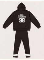 Girls "Los Angeles" Graphic Print Half Zip Long Top Hoodie and Ribbed Pants Set
