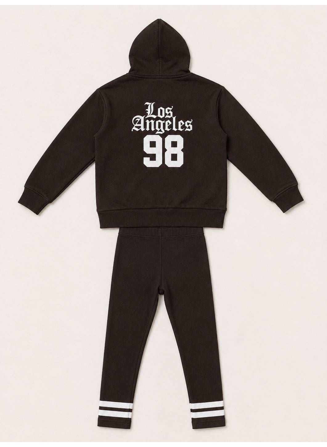 Girls "Los Angeles" Graphic Print Half Zip Long Top Hoodie and Ribbed Pants Set