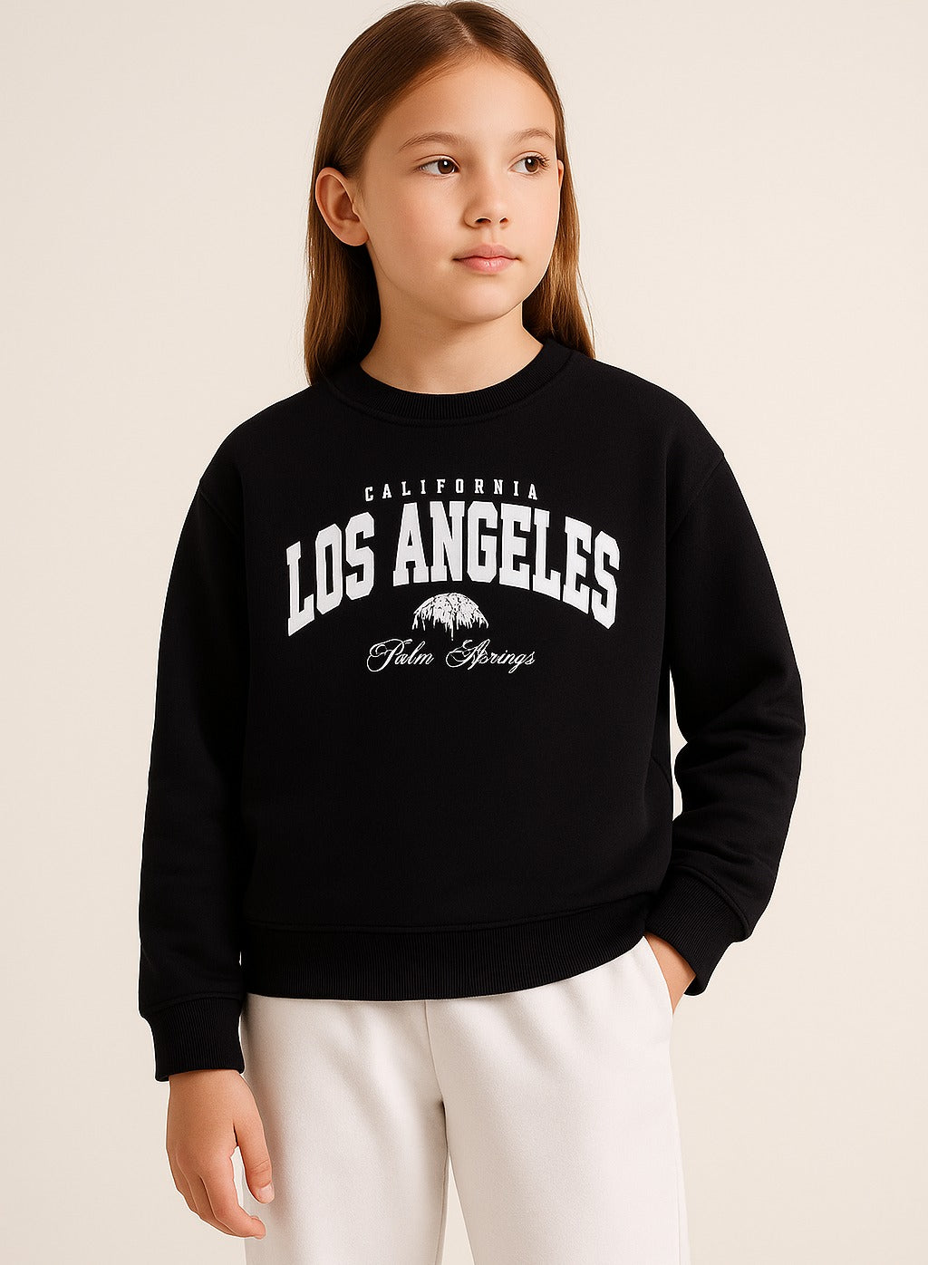Girls’ “Los Angeles” Graphic Pullover – 100% Cotton Fleece