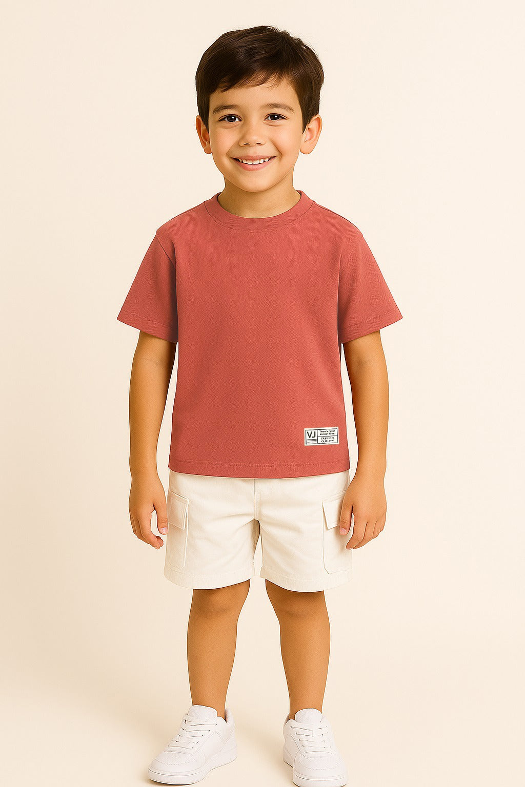 Victor & Jane Junior Boys Brown Patch Detail Cotton T-Shirt