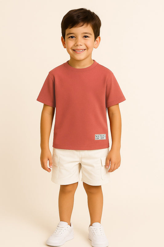 Victor & Jane Junior Boys Brown Patch Detail Cotton T-Shirt