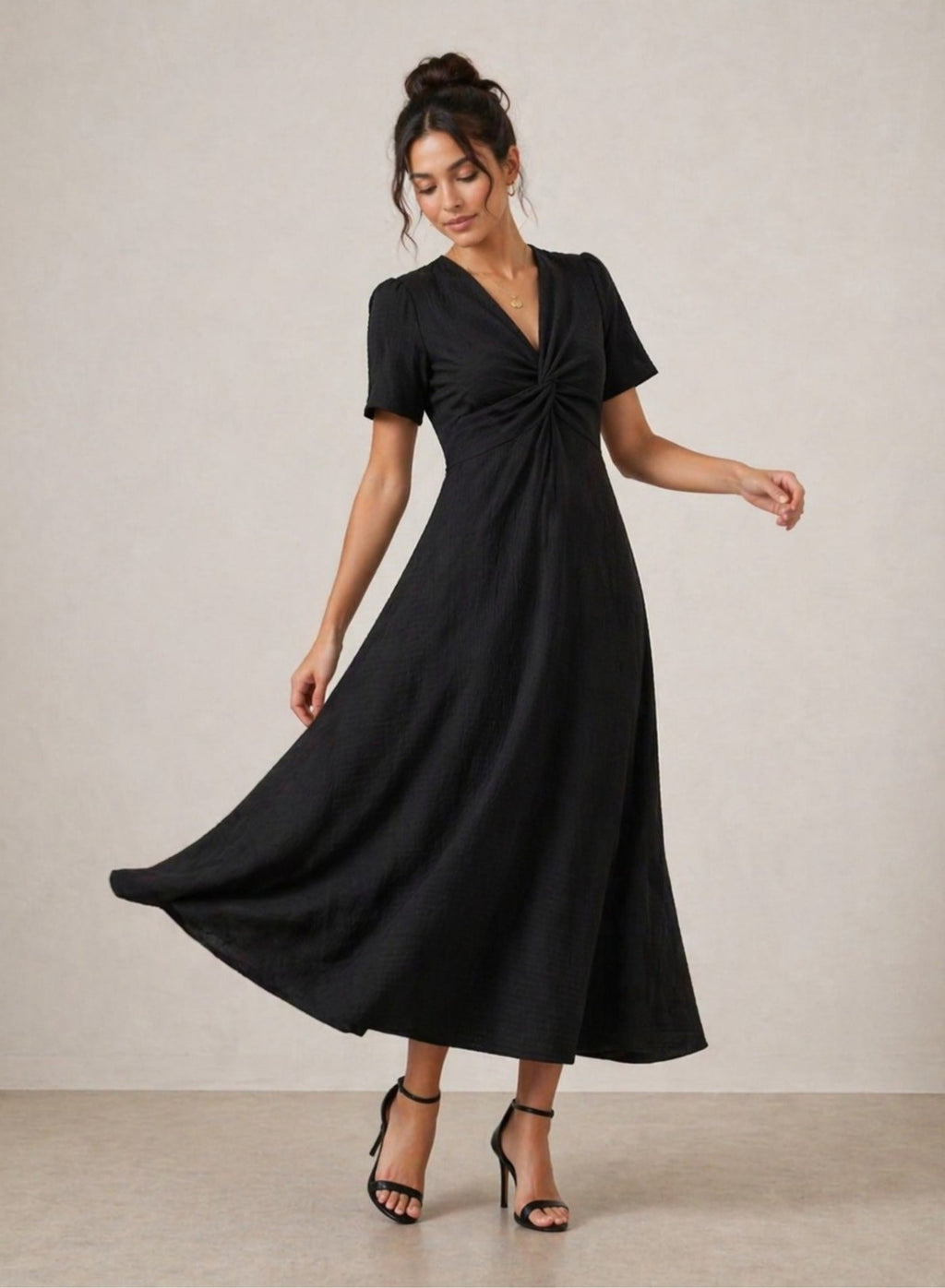 Black Textured Twist Front Maxi Dress For Women