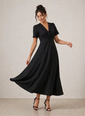 Black Textured Twist Front Maxi Dress For Women